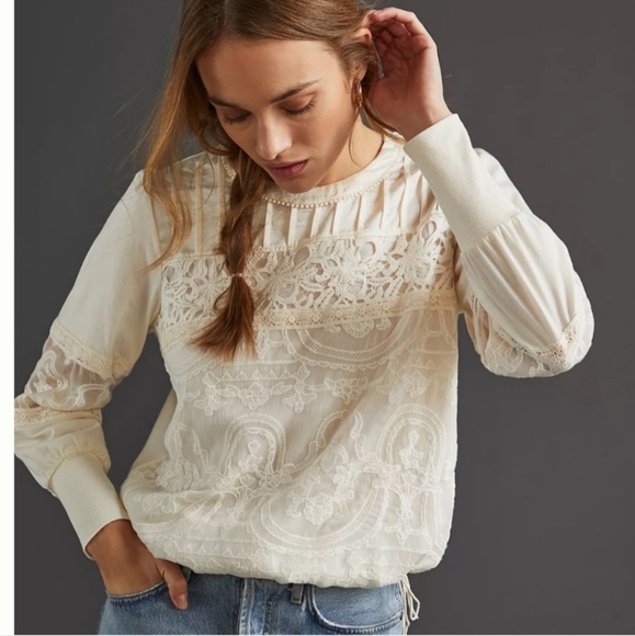 Anthropologie Tiny Romantic Ivory Victorian Style Blouse - Picture 5 of 12